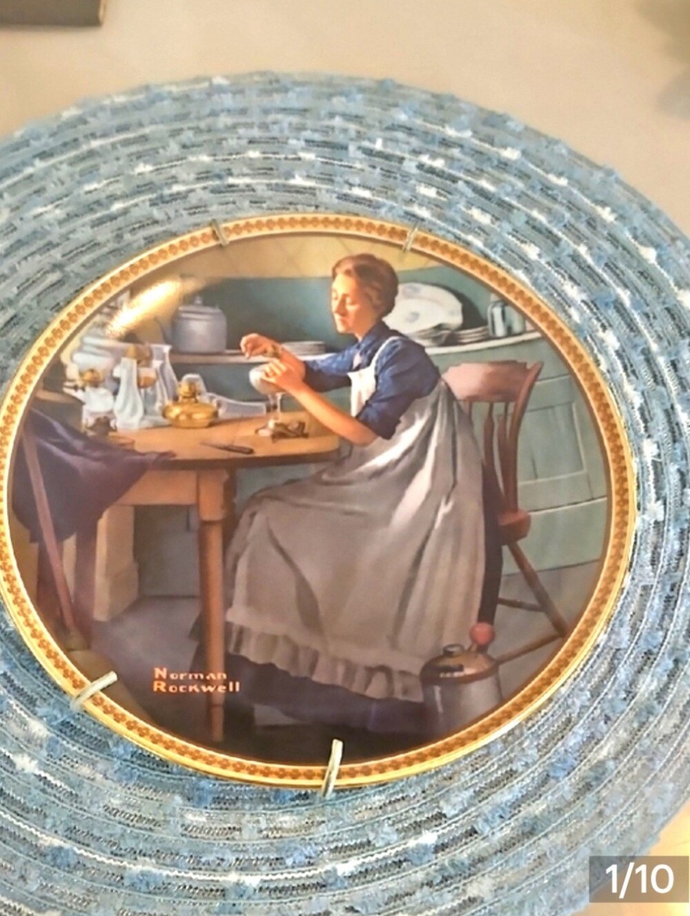Norman Rockwell Knowles Plate 8.5" Working In The Kitchen 8516B Pl #